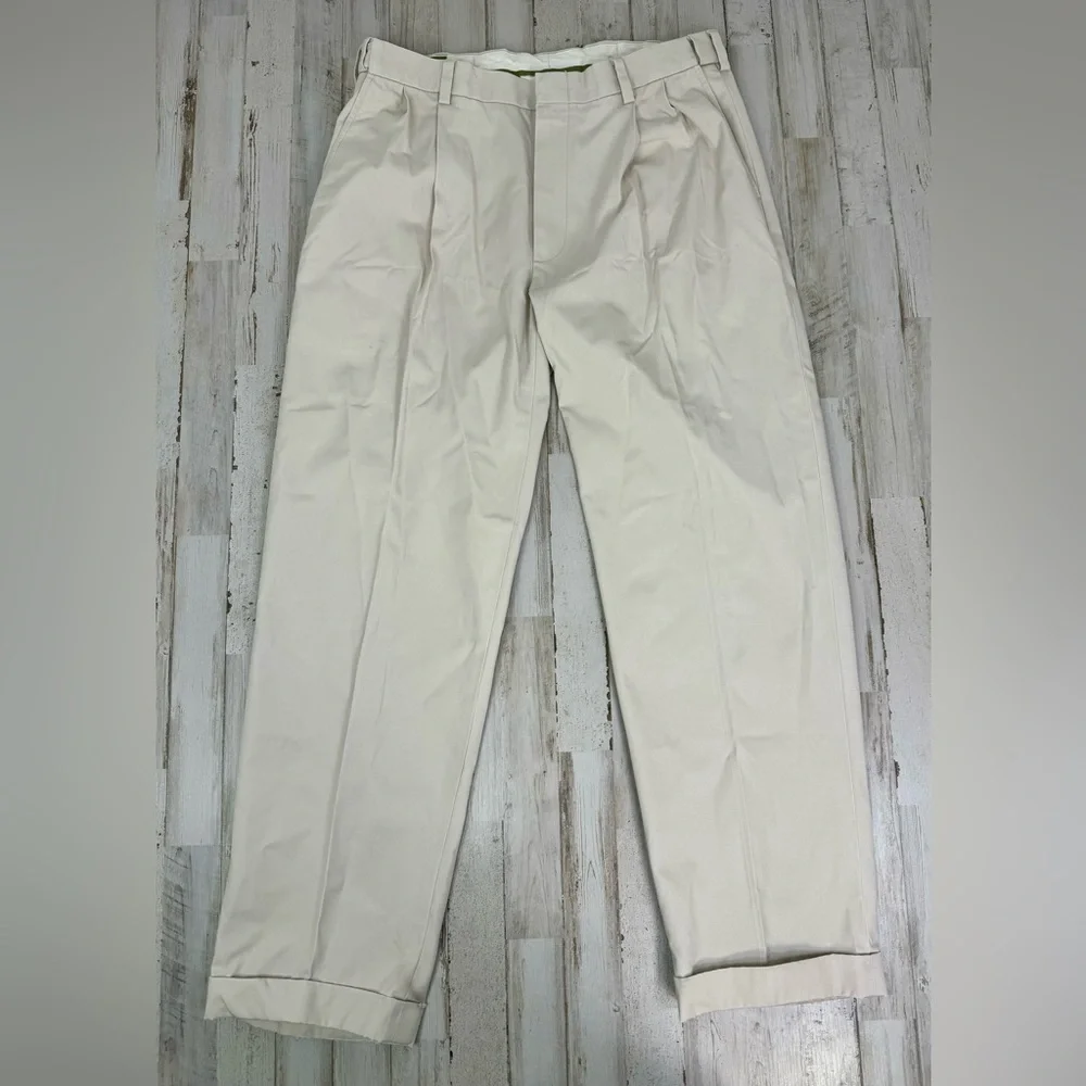 Orvis Pants Mens 34x30 Pleated Golf Straight Leg Casual Cream - Picture 2 of 11